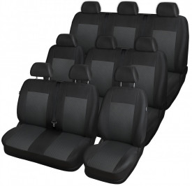 Set huse auto pentru scaune compatibile RENAULT TRAFIC 2001-2014 8+1 locuri, material textil negru cu gri