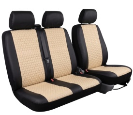 Set huse auto pentru scaune compatibile VW Transporter T5 2004-2014 2+1 locuri, material piele ecologica negru cu crem - Img 2
