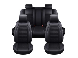 Set huse auto scaune universale de lux din piele cu textil, negru pentru scaunele fata si spate - Img 2