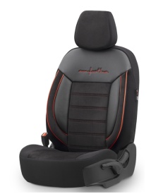 Set huse auto scaune universale Otom Luxury, Comfort Line material textil cu piele ecologica, culoare negru cu cusaturi rosii - Img 11