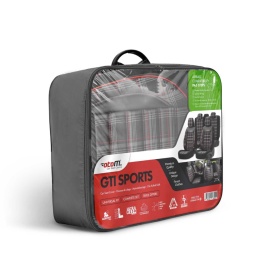 Set huse auto scaune universale Otom Luxury, GTI SPORTS Design, material textil cu piele ecologica, culoare negru cu cusaturi rosii - Img 8