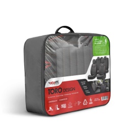 Set huse auto scaune universale Otom Luxury, Toro Sport Design, material textil cu piele ecologica, culoare negru cu cusaturi rosii - Img 10