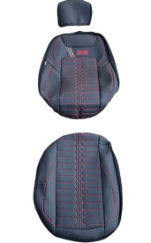Set huse piele ecologica pentru scaune, negru cu cusatura rosie, universale, fata-spate, Milano Design - Img 4