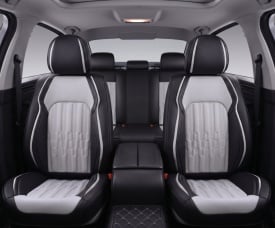 Set huse scaune auto compatibil Dacia Sandero III 2021->, fata-spate, piele ecologica negru cu gri