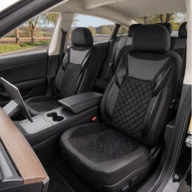Set huse scaune auto compatibil Nissan Qashqai II 2014-2021, fata-spate, Piele ecologica cu velur, Negru - Img 5
