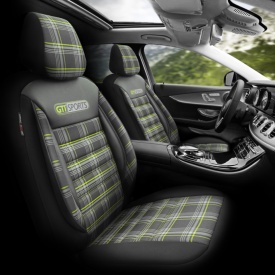 Set huse scaune auto compatibil Opel Astra H 2004-2010, fata-spate, GTI SPORTS Design, material textil cu piele ecologica, culoare negru cu cusaturi verzi - Img 4