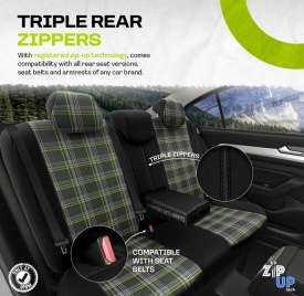 Set huse scaune auto compatibil Opel Corsa E 2014-2019, fata-spate, GTI SPORTS Design, material textil cu piele ecologica, culoare negru cu cusaturi verzi - Img 3