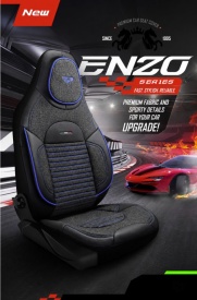 Set huse scaune auto compatibil Opel Corsa E 2014-2019, fata-spate, piele ecologica cu textil, cu tetiera integrata, negru cu dunga albastra - Img 2