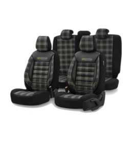 Set huse scaune auto compatibil Renault Clio IV 2012-2019, fata-spate, GTI SPORTS Design, material textil cu piele ecologica, culoare negru cu cusaturi verzi - Img 2