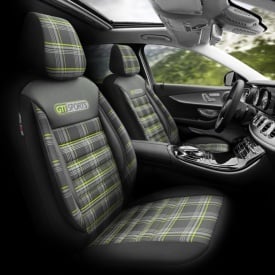 Set huse scaune auto compatibil SsangYong Korando 2012-2019, scaune standard, fata-spate, GTI SPORTS Design, material textil cu piele ecologica, culoare negru cu cusaturi verzi - Img 4