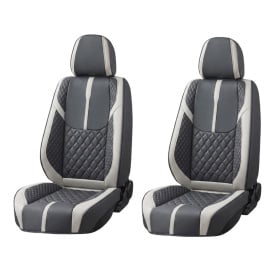 Set huse scaune auto compatibil SsangYong Korando 2012-2019, scaune standard, fata-spate, Piele ecologica Negru cu gri deschis - Img 3