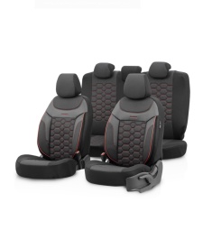 Set huse scaune auto compatibil VW Passat B7 2010-2014, fata-spate, Otom Luxury, Carbon Design material textil cu piele ecologica