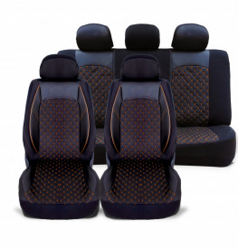 Set huse scaune auto compatibile DACIA DUSTER 2018-2020, piele ecologica cu textil, negru cusatura maro - Img 1