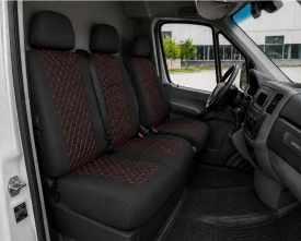 Set huse scaune auto compatibile Mercedes Sprinter 2006-2017 2+1, material textil, negru cusatura rosie - Img 5