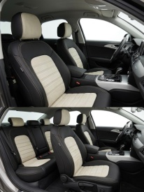 Set huse scaune auto, dedicate Audi A6 C7 2011-2018, piele ecologica cu textil, negru cu crem, Lichidare stoc! - Img 2