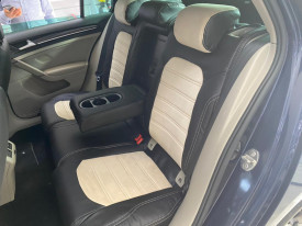 Set huse scaune auto, dedicate VW Tiguan II 2016->, piele ecologica cu textil, negru cu crem - Img 3