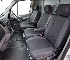 Set huse scaune auto fata 2+1 compatibile cu VW Crafter 2017->, material textil, negru, Van, Doka