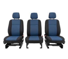 Set huse scaune auto fata 2+1 compatibile cu VW Crafter 2017->, material textil, negru cu albastru, Van, Doka - Img 4