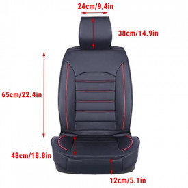 Set huse scaune auto pentru fata-spate, piele ecologica, negru cu dunga rosie - Img 5