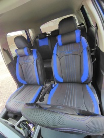 Set huse scaune auto piele ecologica negru cu albastru, universale, fata-spate - Img 3