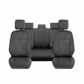 Set huse scaune auto piele ecologica negru cu gri, universale, fata-spate, Diamond Design - Img 1