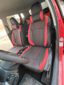 Set huse scaune auto piele ecologica negru cu rosu, universale, fata-spate - Img 5