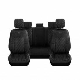 Set huse scaune auto piele ecologica negru, universale, fata-spate, Diamond Design - Img 1
