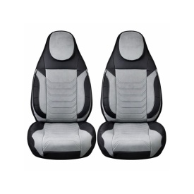 Set huse scaune auto premium universale, fata-spate, piele ecologica si alcantara, model C509, culoare negru cu gri - Img 6