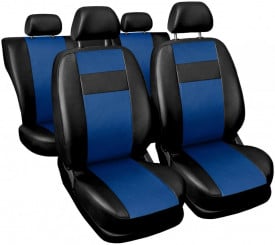 Set huse scaune auto, universale, fata-spate, piele ecologica, negru cu albastru