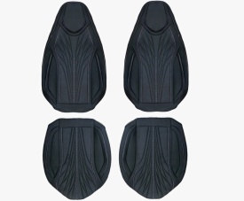 Set huse scaune auto universale, material textil negru cu dunga alba, cu tetiera integrata, fata-spate - Img 5