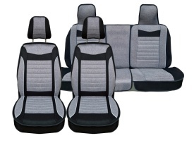 Set huse scaune auto universale, material textil negru cu gri, bancheta fractionata spate, fata-spate - Img 2