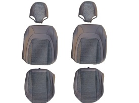 Set huse scaune auto universale, piele ecologica maro cu material textil maro, fata-spate - Img 3