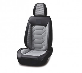 Set huse scaune auto universale, piele ecologica negru cu gri, fata-spate - Img 2