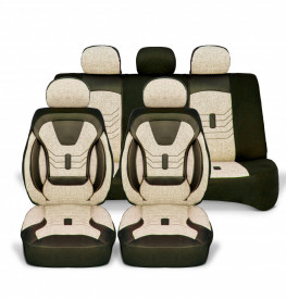 Set huse scaune auto universale seria KETEN, material textil bej si piele ecologica neagra, fata-spate, compatibil airbag