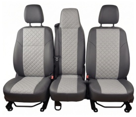 Set huse scaune autoutilitara 2+1 pentru fata culoare negru cu gri, piele ecologica compatibil cu Renault Trafic 2014-2019 VAN - Img 3