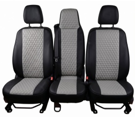 Set huse scaune autoutilitara 2+1 pentru fata culoare negru cu gri, piele ecologica compatibil cu Opel Vivaro 2014-2019 VAN - Img 2