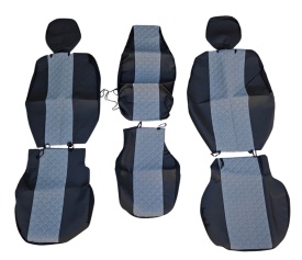 Set huse scaune autoutilitara 2+1 pentru fata culoare negru cu gri, piele ecologica compatibil cu Opel Vivaro 2014-2019 VAN - Img 4