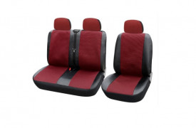 Set huse scaune autoutilitara 2+1 pentru fata culoare negru cu rosu, piele ecologica cu textil