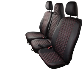 Set huse scaune autoutilitara 2+1 pentru fata culoare negru cu rosu, piele ecologica dedicate Opel Vivaro 2014-2019 VAN - Img 2