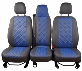 Set huse scaune autoutilitara 2+1 pentru fata culoare negru cu albastru, piele ecologica compatibil cu Renault Trafic 2014-2019 VAN - Img 2
