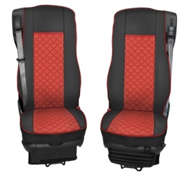 Set huse scaune camion compatibile DAF XF euro 6 2012->, piele ecologica negru cu rosu