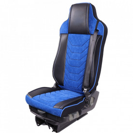 Set huse scaune camion compatibile MAN TGX EURO 6 2007-> piele ecologica cu catifea, negru cu albastru - Img 3