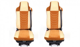 Set huse scaune camion compatibile MAN TGX II 2021-> piele ecologica cu catifea, crem cu maro - Img 4