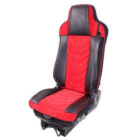 Set huse scaune camion compatibile MAN TGX II 2021-> piele ecologica cu catifea, negru cu rosu - Img 7