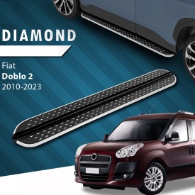 Set praguri trepte laterale cu suporti compatibil Fiat Doblo 2010-2023, caroserie lunga, Diamond Krom Design - Img 8
