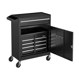 Carucior pentru scule, organizator dulap scule cu 5 sertare, cutie scula metalica detasabila in partea superioara, bara blocare, raft scule atelier garaj - Img 10