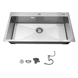Chiuveta de bucatarie de 85 cm cu o singura cuva, lavoar incorporat in otel inoxidabil cu accesorii, chiuveta de spalat vase pentru rulote, bucatarie, spalatorie, bar - Img 9
