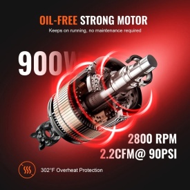 Compresor de aer 18,2L, portabil, fara ulei, rezervor de otel 900W, 90 PSI, 2,2 CFM, compresor ultra silentios pentru reparatii la domiciliu, umflarea anvelopelor - Img 2