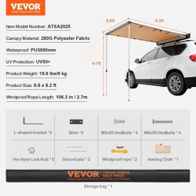 Copertina laterala auto mare de 2 x 2,4 m, retractabila, impermeabila, UV50+ cu geanta de depozitare, inaltime reglabila, potrivita pentru camion, SUV, autoutilitare, rulote - Img 5