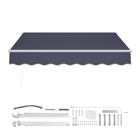 Copertina retractabila manuala, 300 x 250 cm, pentru terasa exterioara, parasolar retractabil, adapost pentru usa si fereastra din poliester rezistent la apa, cu maner manivela pentru curte, balcon, culoare gri - Img 3